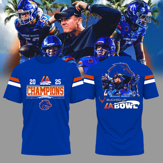 Boise State LA Bowl Champions T-Shirt Blue Logo Back - Boise State Football Champions T-Shirt Jogger Cap Combo - Twinkle My Toes Merch