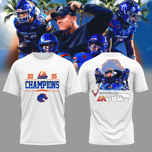 Boise State LA Bowl Champions White T-Shirt Logo Back - Boise State Football Champions T-Shirt Jogger Cap Combo - Twinkle My Toes Merch