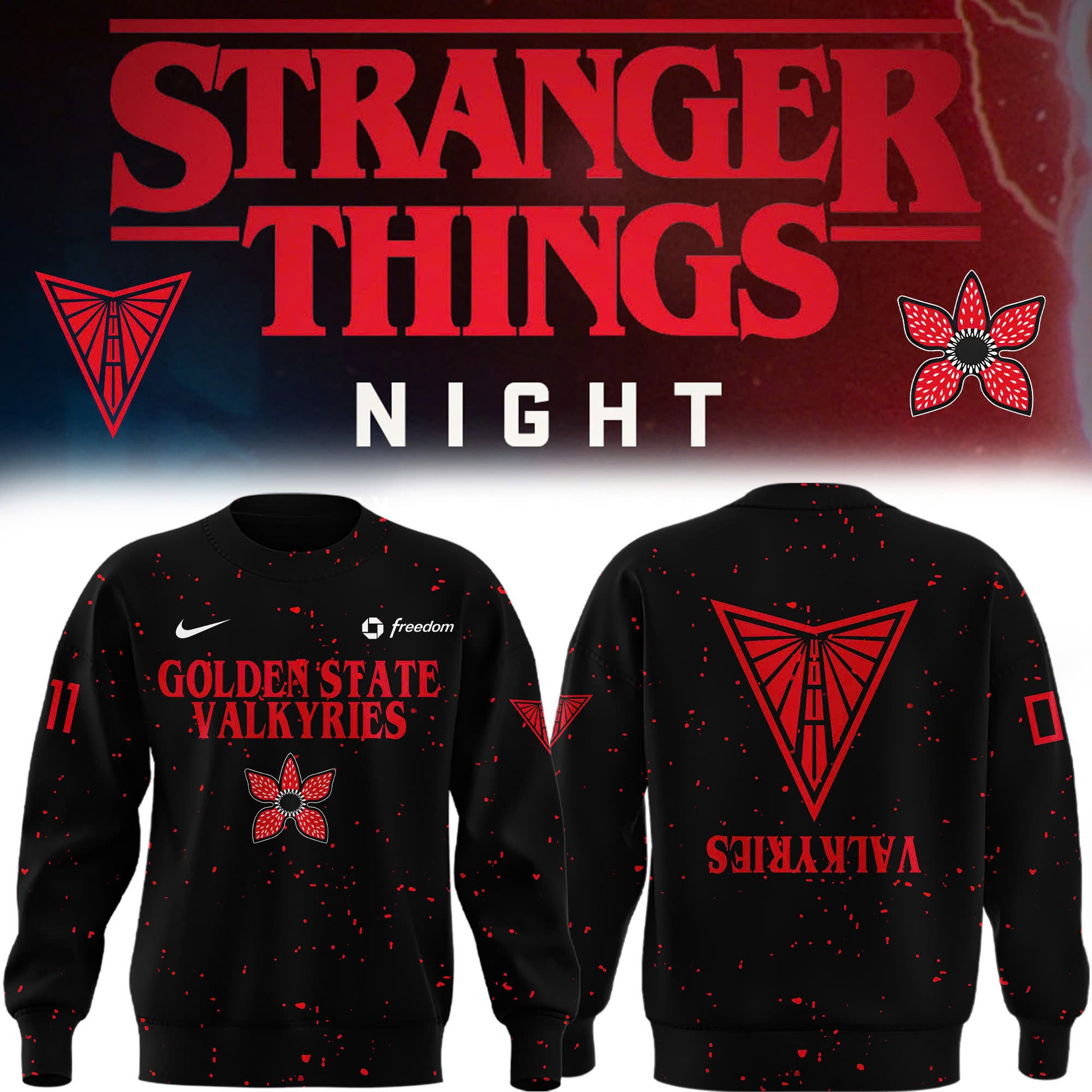 Golden State Valkyries Stranger Things Rebel Swingman Limited Edition Black Sweat