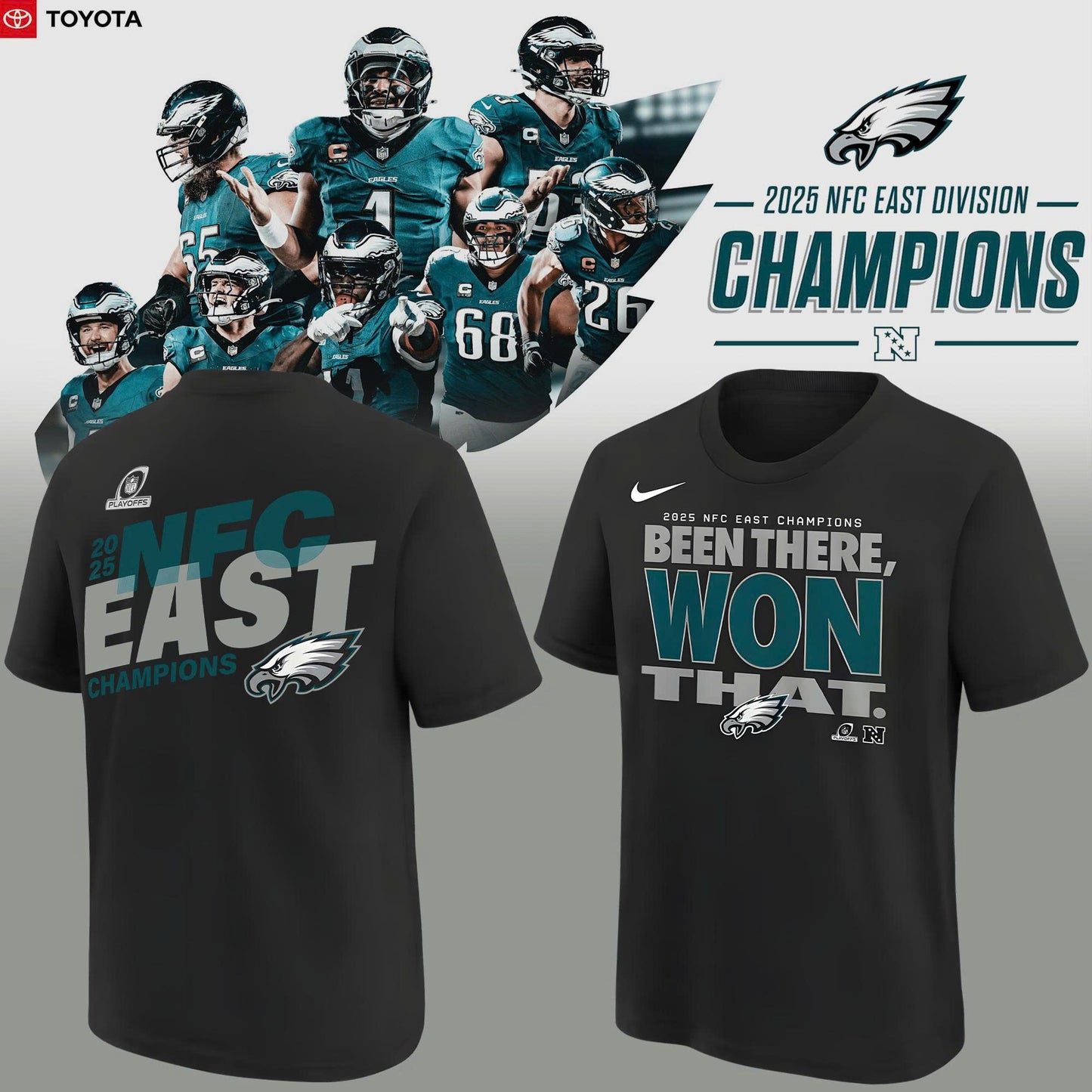 Black Philadelphia Eagles 2025 NFC East Division Champions Locker Room Trophy Collection T-Shirt