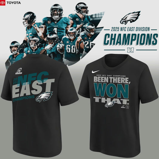 Black Philadelphia Eagles 2025 NFC East Division Champions Locker Room Trophy Collection T-Shirt